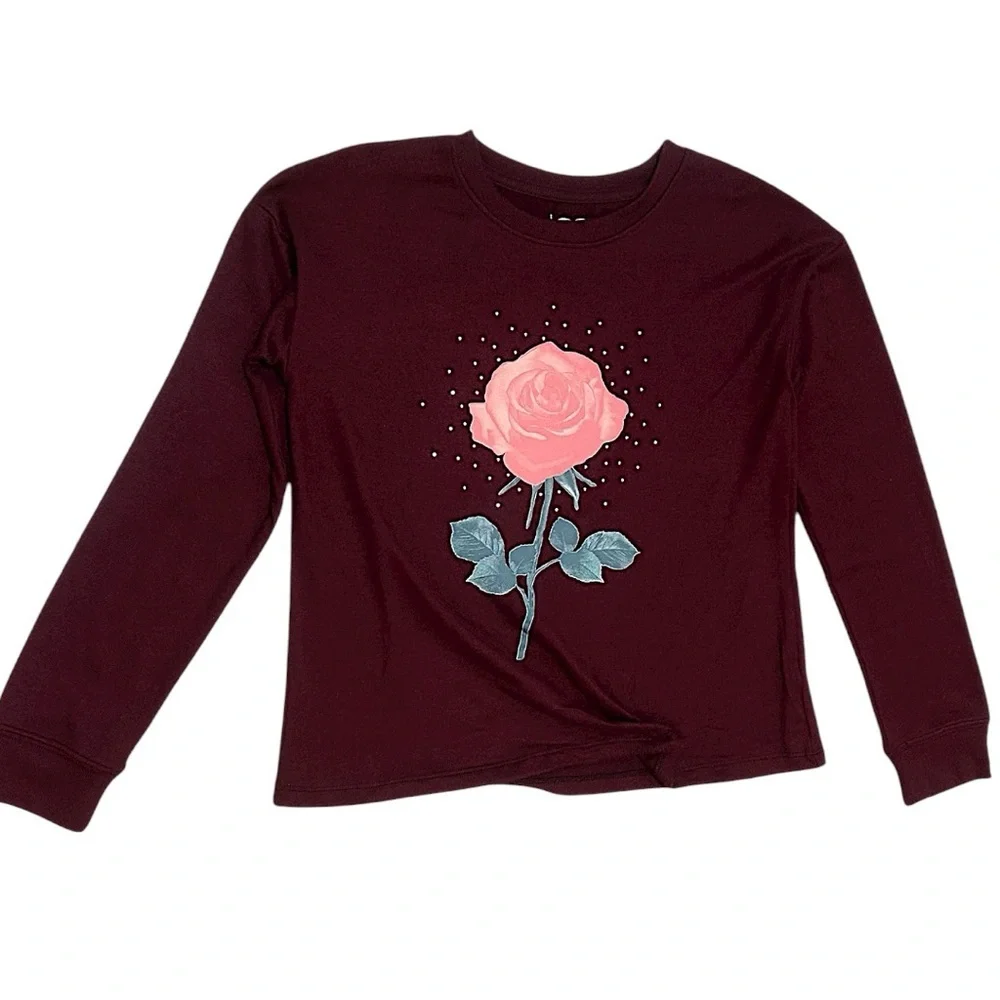 New SO Girls Rose Floral Graphic Long Sleeve Pullover Buttery Soft Size Large
